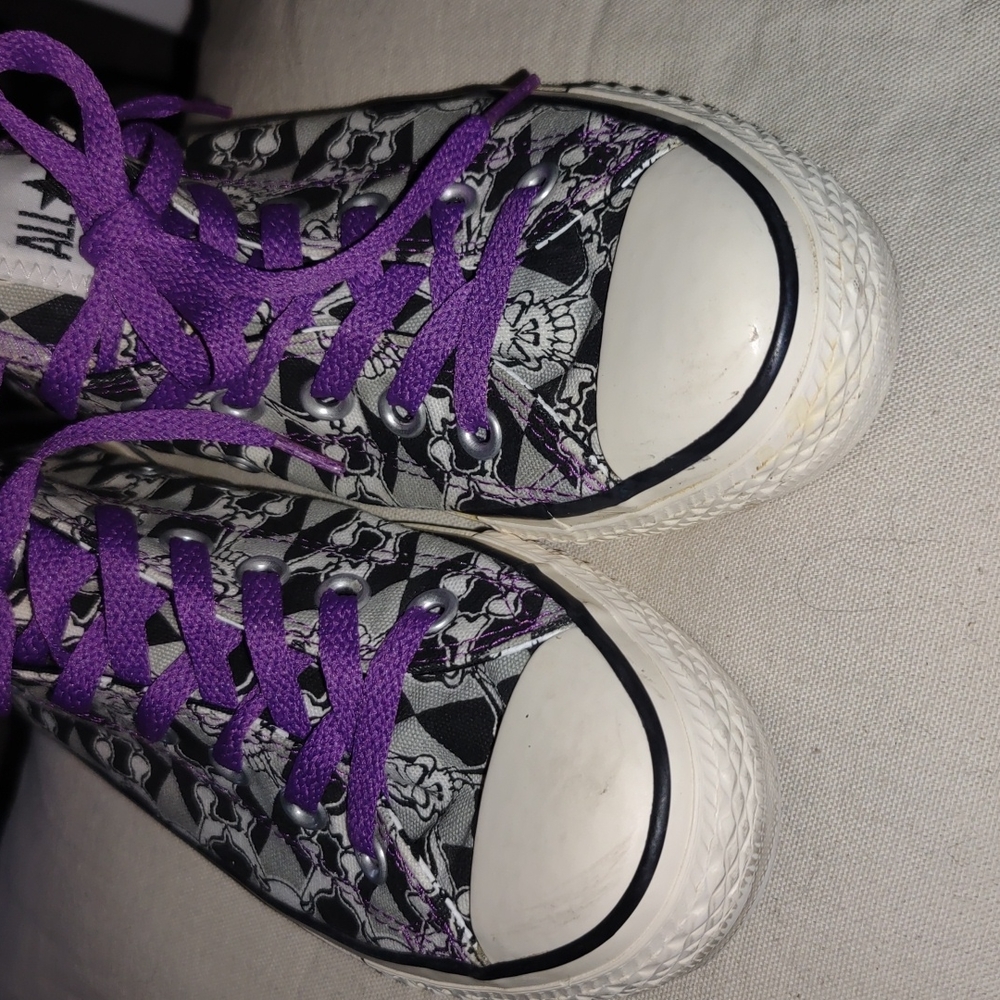 Custom black and purple skull conversion all stars sneakers